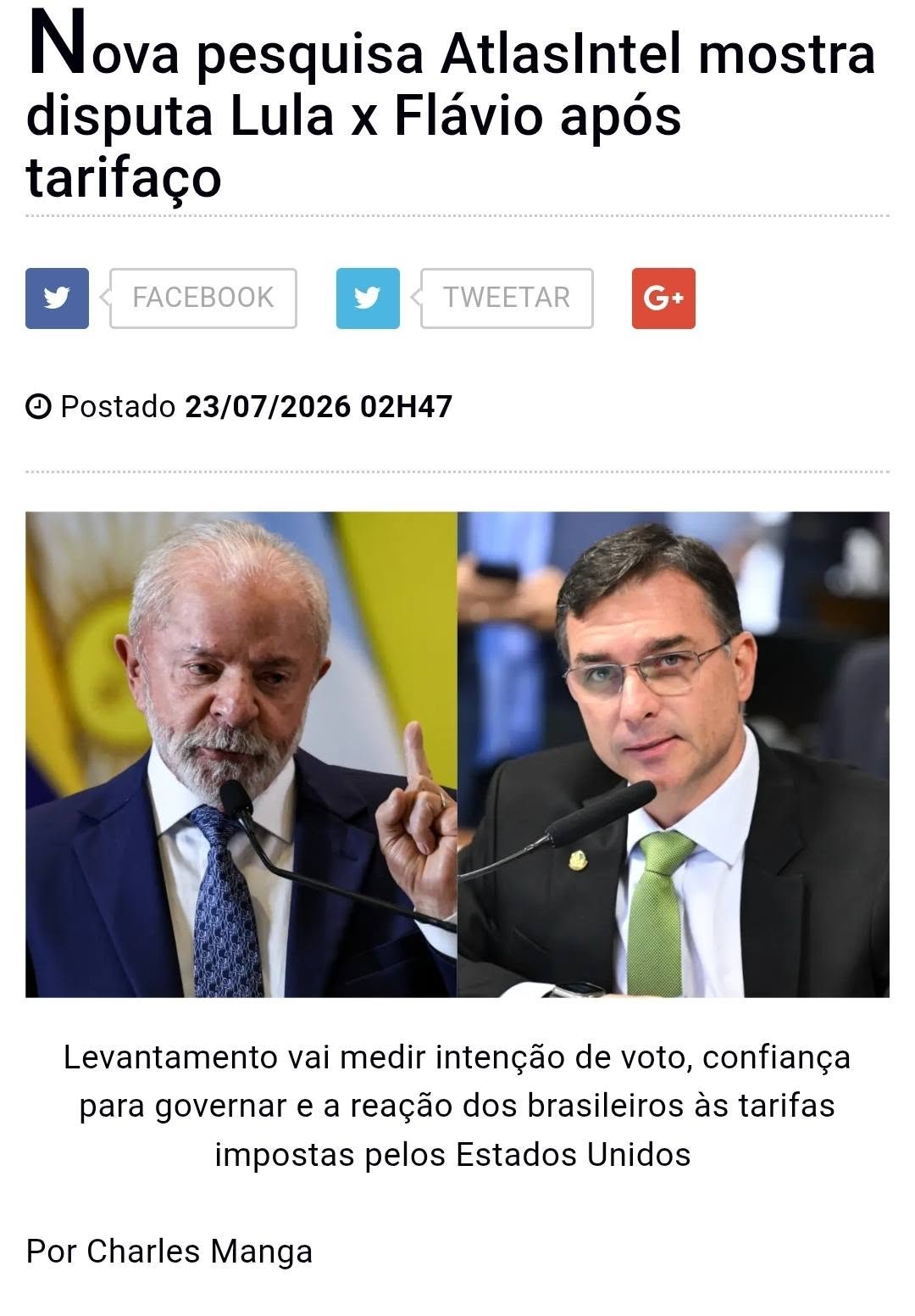 Pesquisa Lula x Flávio Bolsonaro